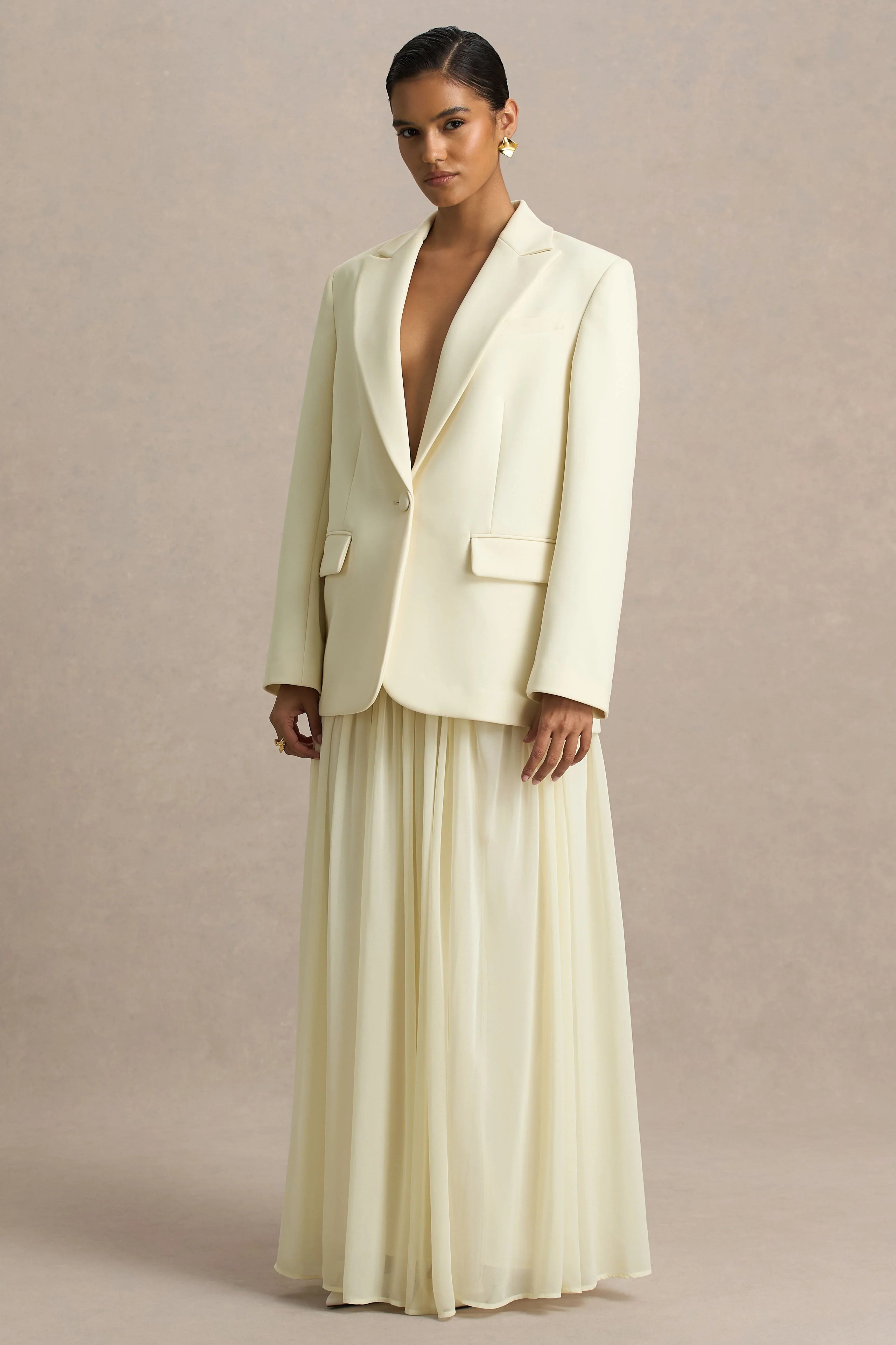 Spencer Cream Chiffon Pleated Maxi Skirt