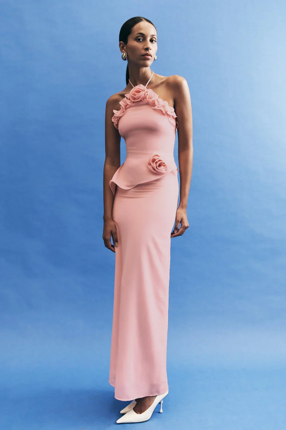 Melissa Chiffon Flower Maxi Dress Baby Pink