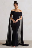 Carlotta Black Bardot Maxi Dress With Chiffon Cape