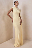 Mirelle Lemon Boat Neck Maxi Dress With Cape Sleeve