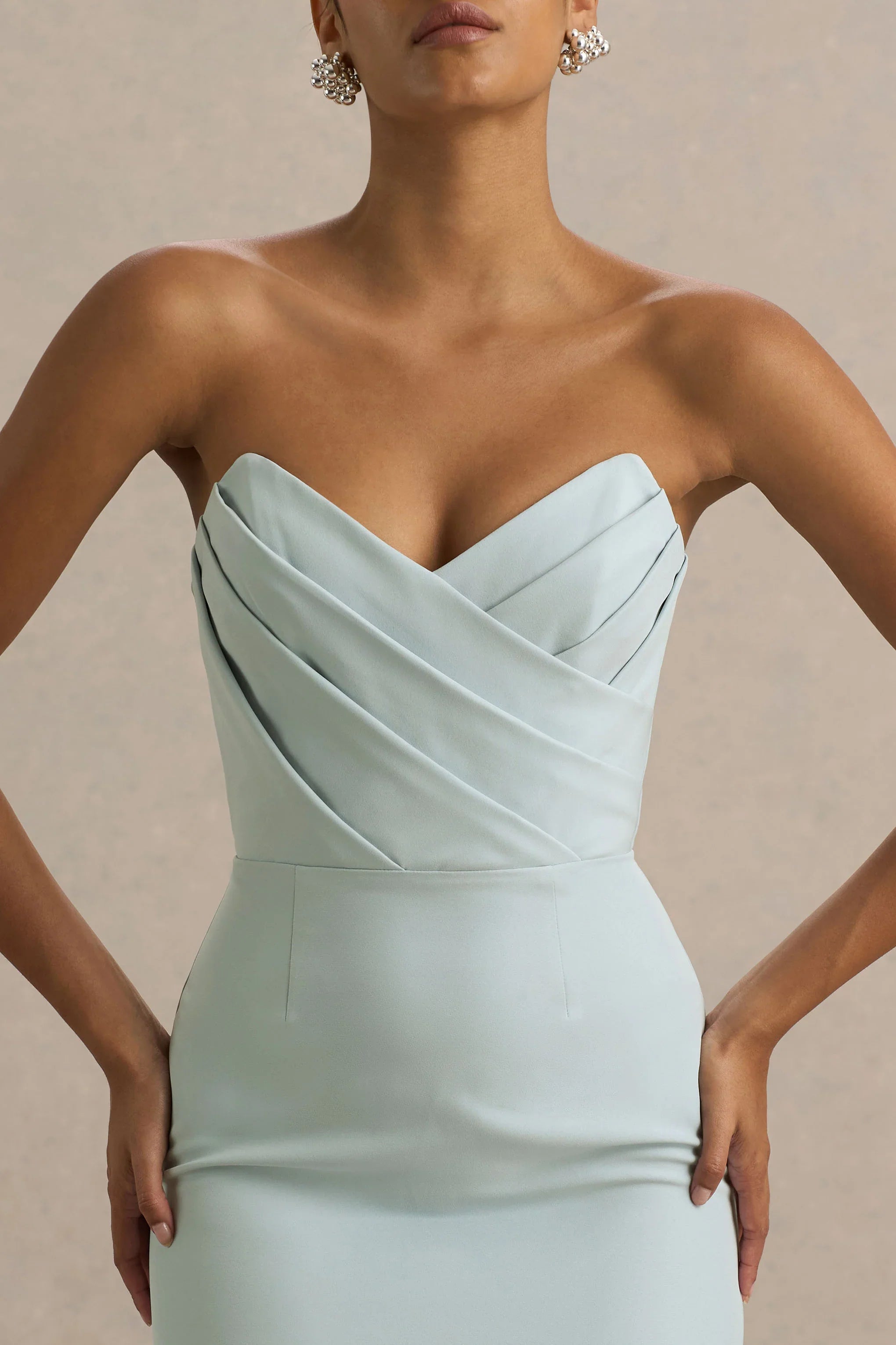 Fierce Light Blue Asymmetric Ruched Maxi Dress
