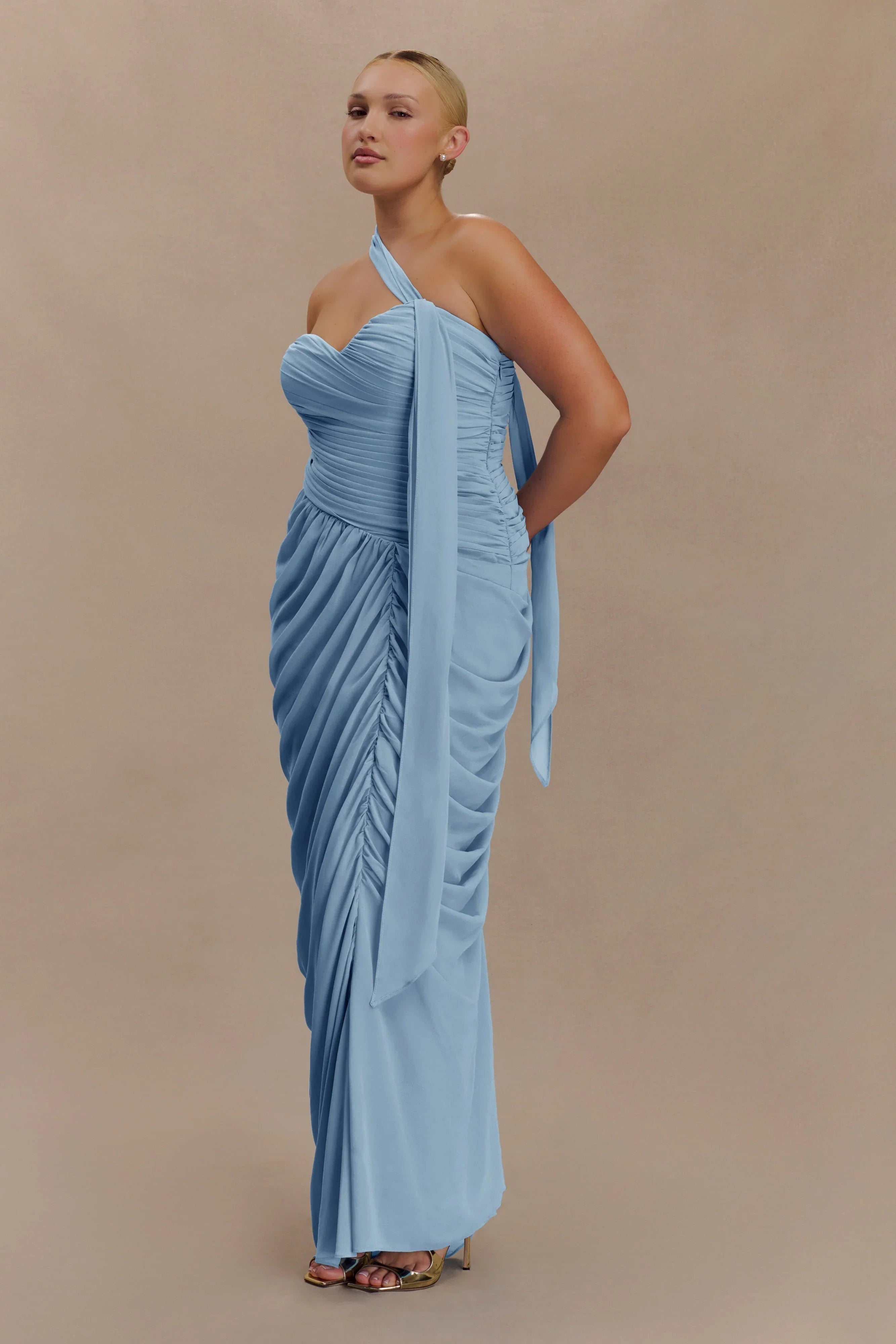 Micaela Chiffon Gathered Maxi Dress Alaskan Blue