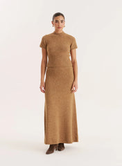 Camel Knitted Ribbed Waistband Crop Top