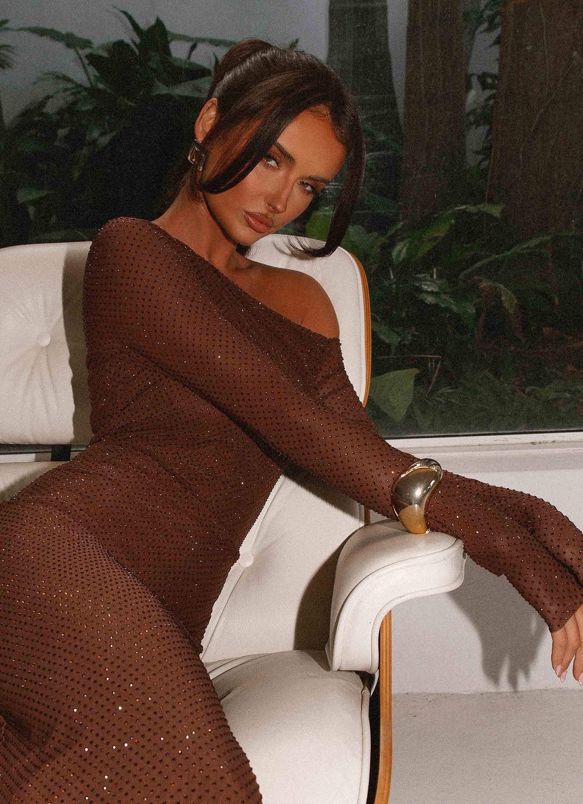 Oriana Sequin Maxi Dress Chocolate