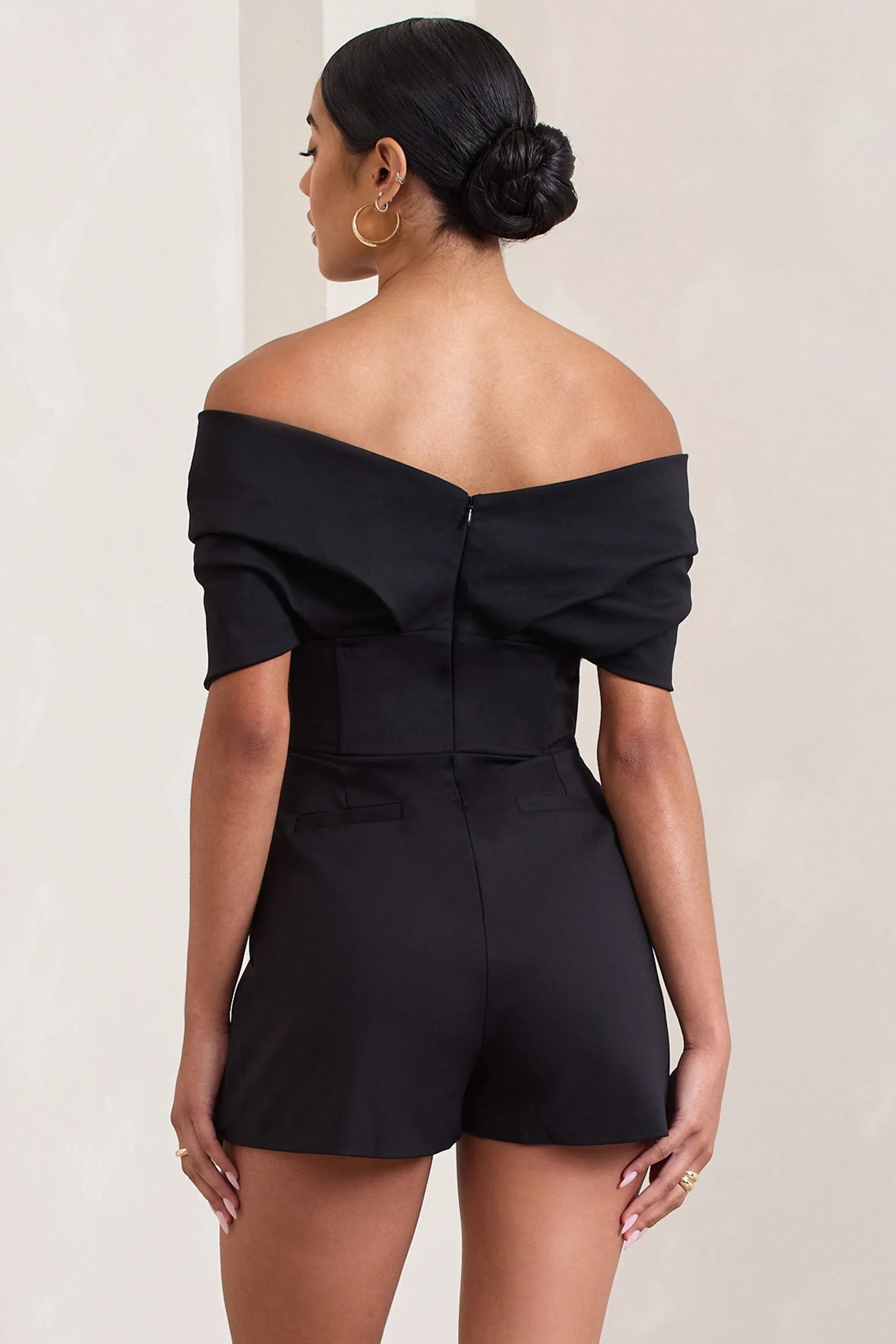 Damsel Black Cotton Blend Corset Bardot Playsuit