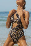 Sozzani Zebra Print Asymmetric Cut Out Swimsuit