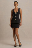 Angel Black Plunge Neck Tailored Mini Dress With Gold Detailing