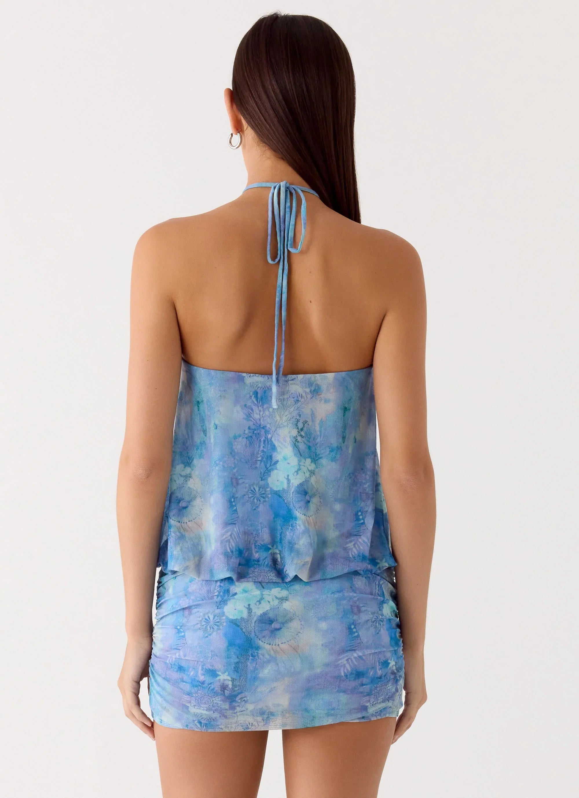 Jisoo Halter Mini Dress Aqua Paisley