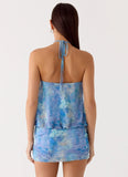 Jisoo Halter Mini Dress Aqua Paisley