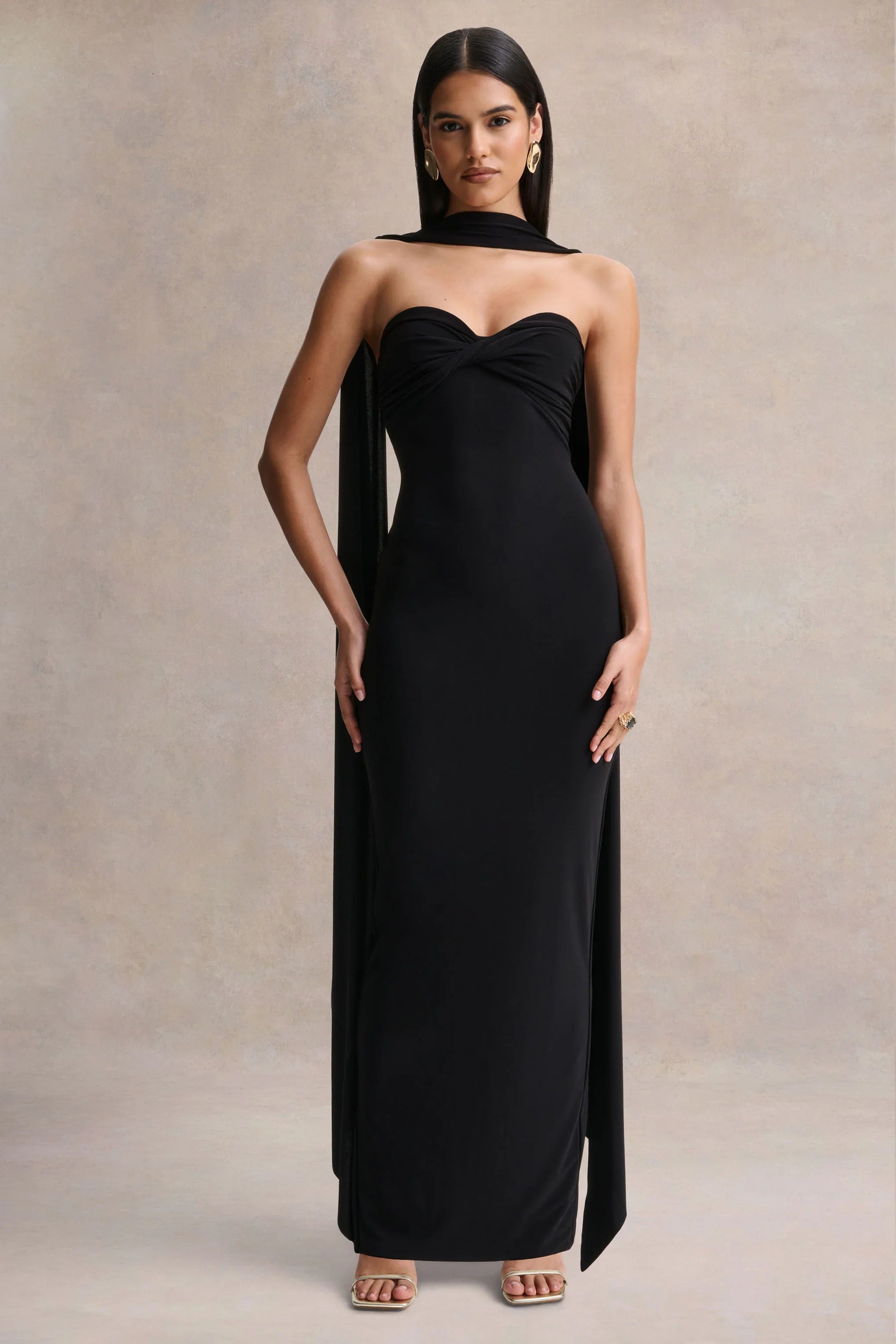 Sheila Black Bandeau Maxi Dress With Scarf Detail