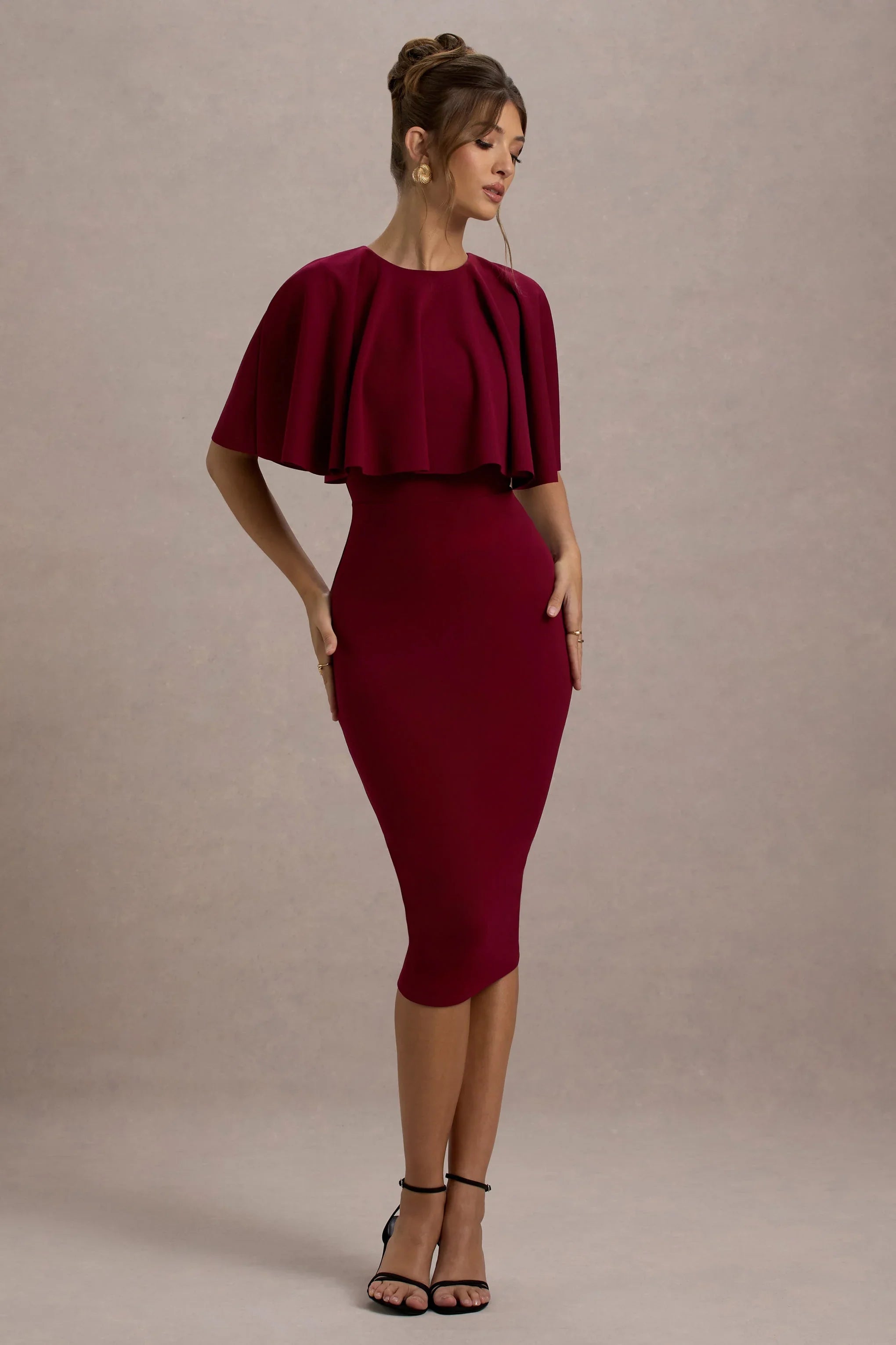 Andorra Berry Bodycon Cape Midi Dress