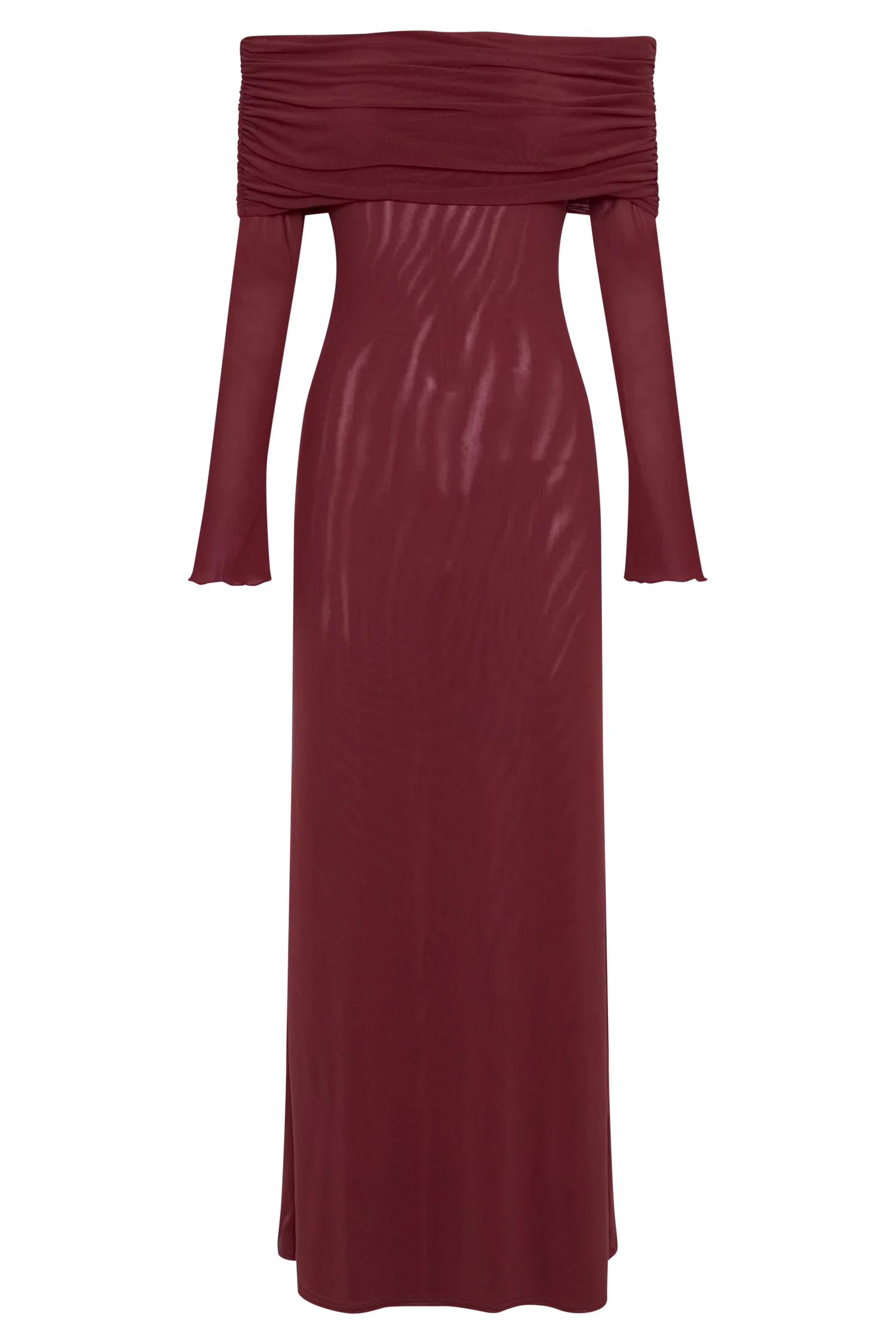 Josie Off Shoulder Mesh Maxi Dress Wine