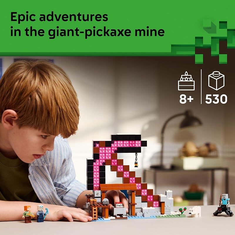 LEGO Minecraft the Pickaxe Mine Kids Toy Building Set for Boys and Girls Minecraft Toy for Gaming Fans 8 Includes Alex Miner and Stray Spider Jockey Minifigure Birthday Gift Idea 21277
