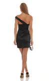 Satin One Shoulder Dress in Black