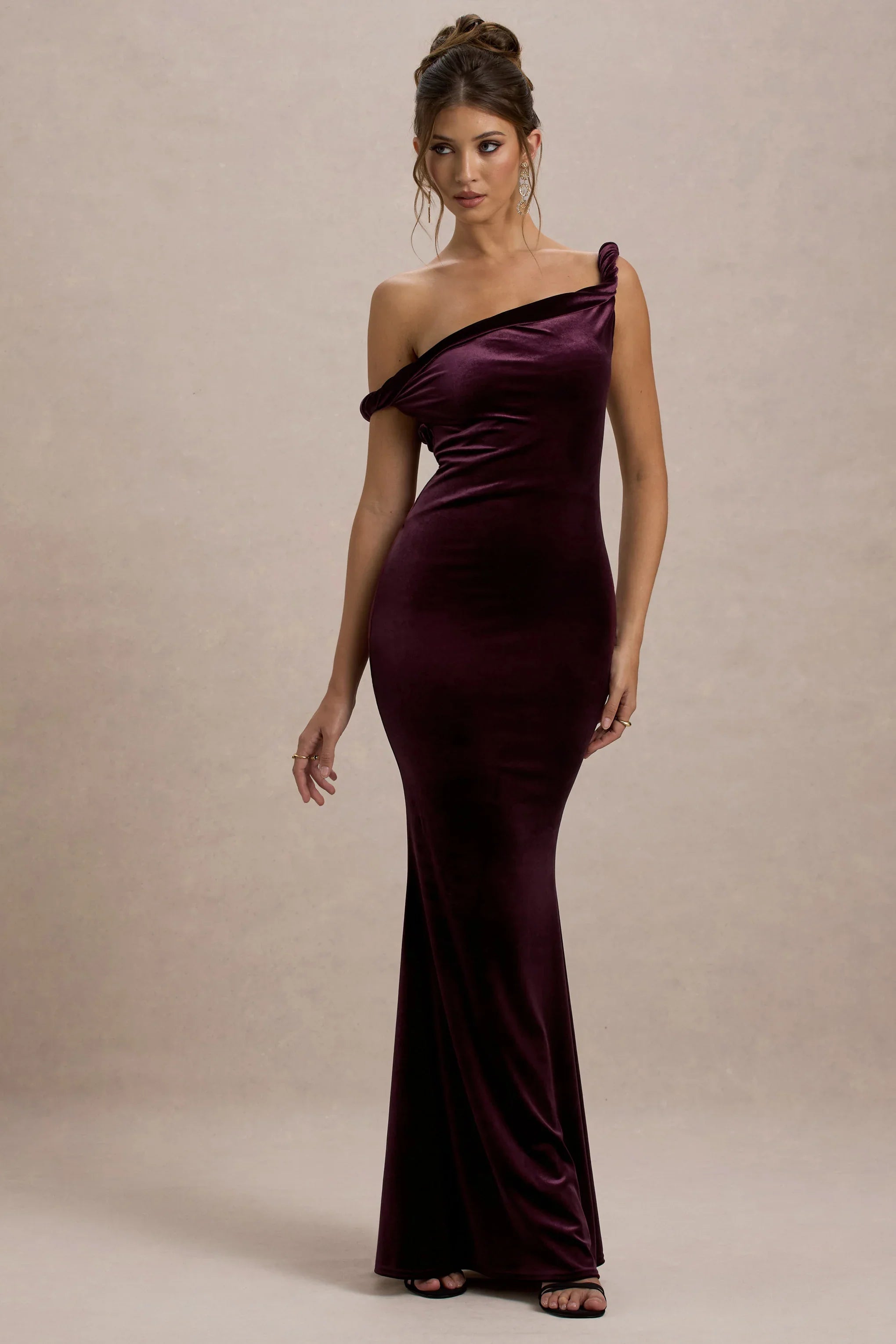 Neeka Port Velvet Twisted Asymmetric Maxi Dress