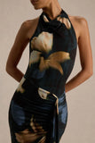 Sunflower Dark Lily Print High Neck Maxi Dress With Front High Split