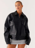 Lula Tassle Faux Leather Bomber Jacket Black