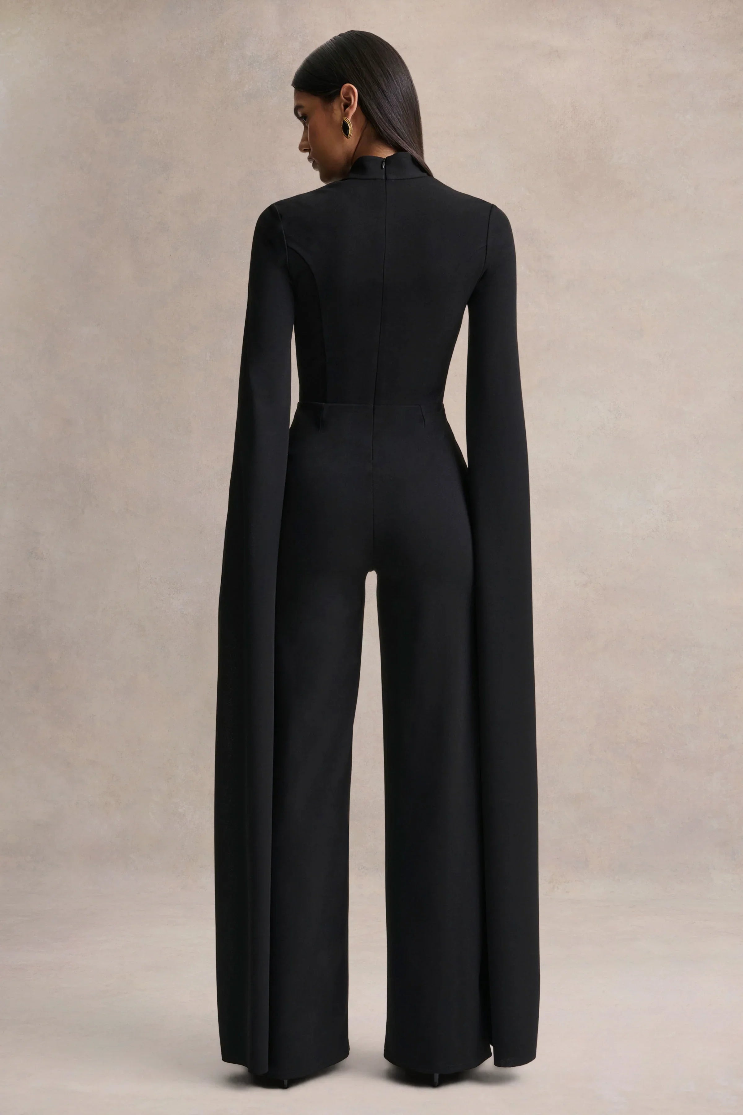 Elisabetta Black Square Neck Jumpsuit With Cape Sleeves