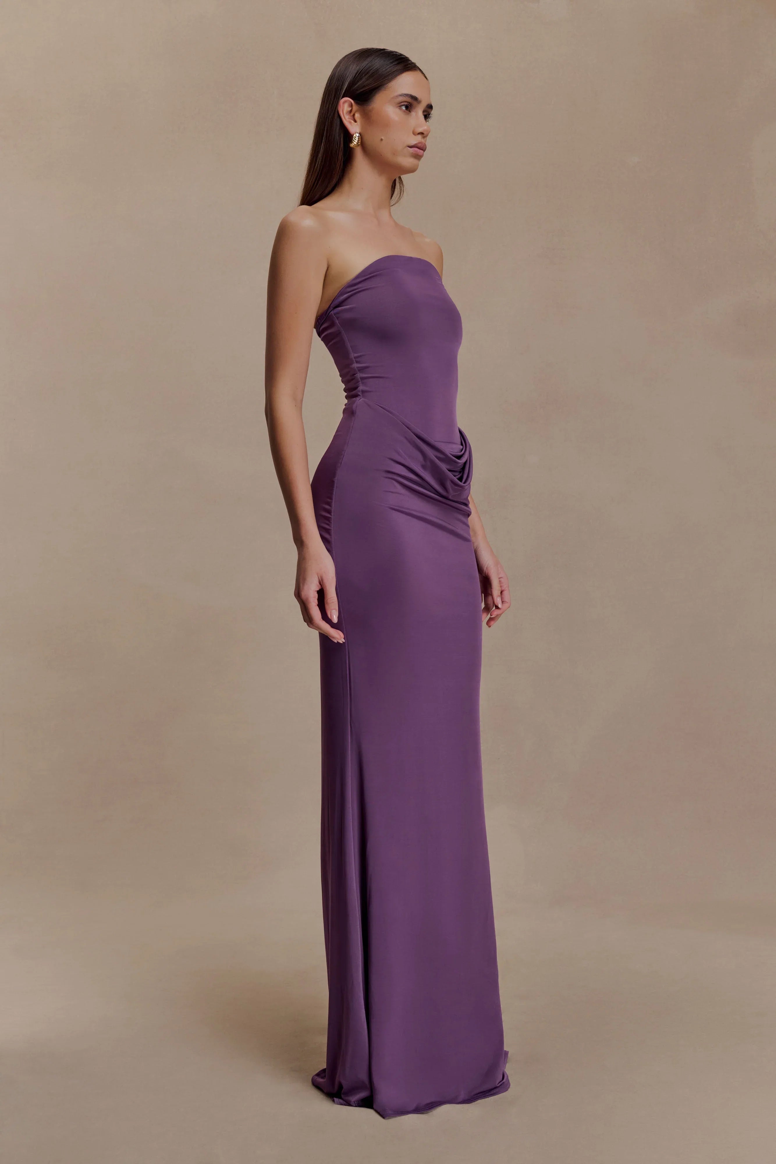 Madison Strapless Slinky Maxi Dress Purple