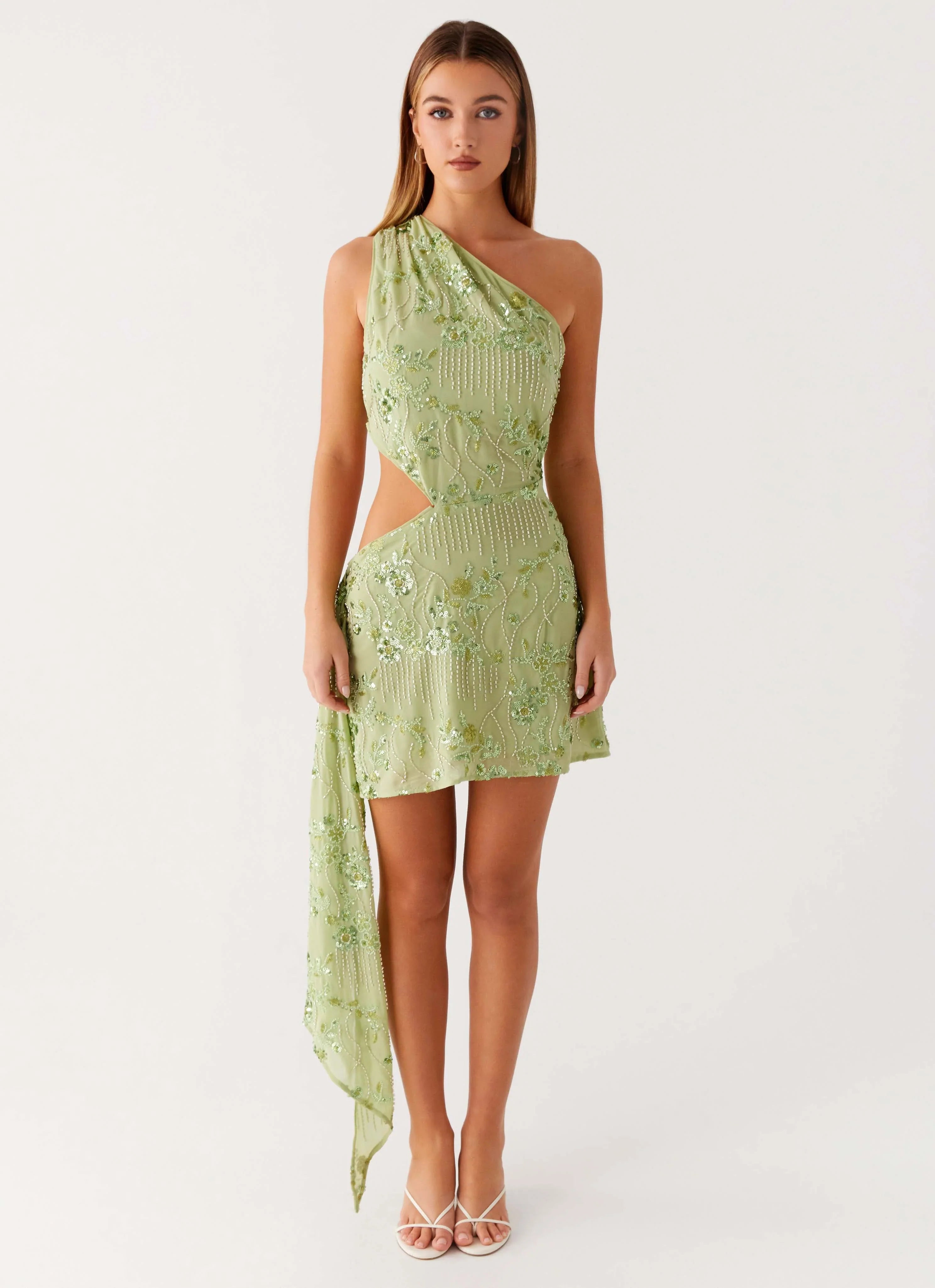 Juelz Beaded Mini Dress Lime