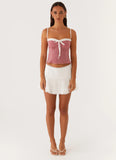 Palmer Ruffle Bustier Top Red Gingham