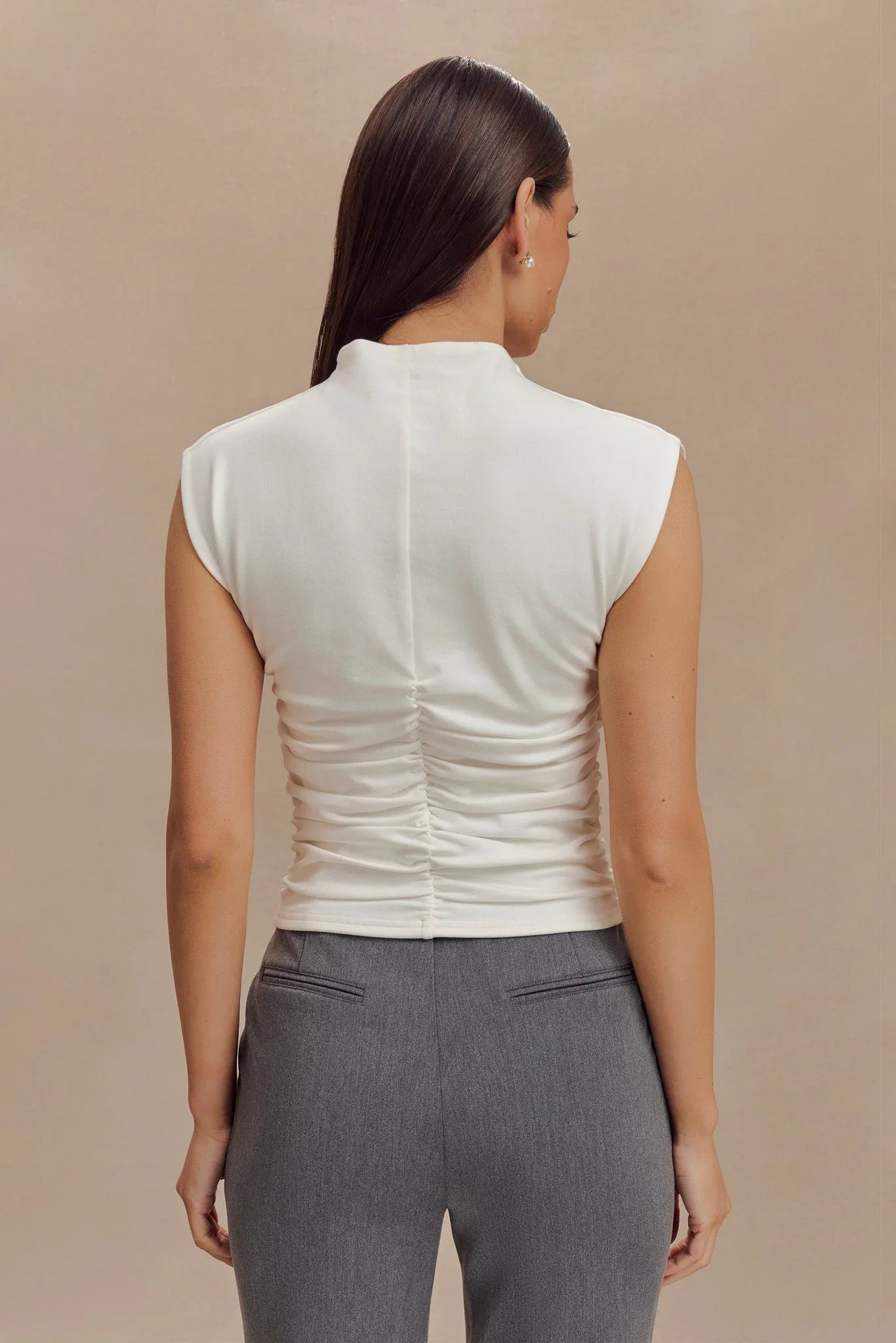 Ellia High Neck Sleeveless Top White