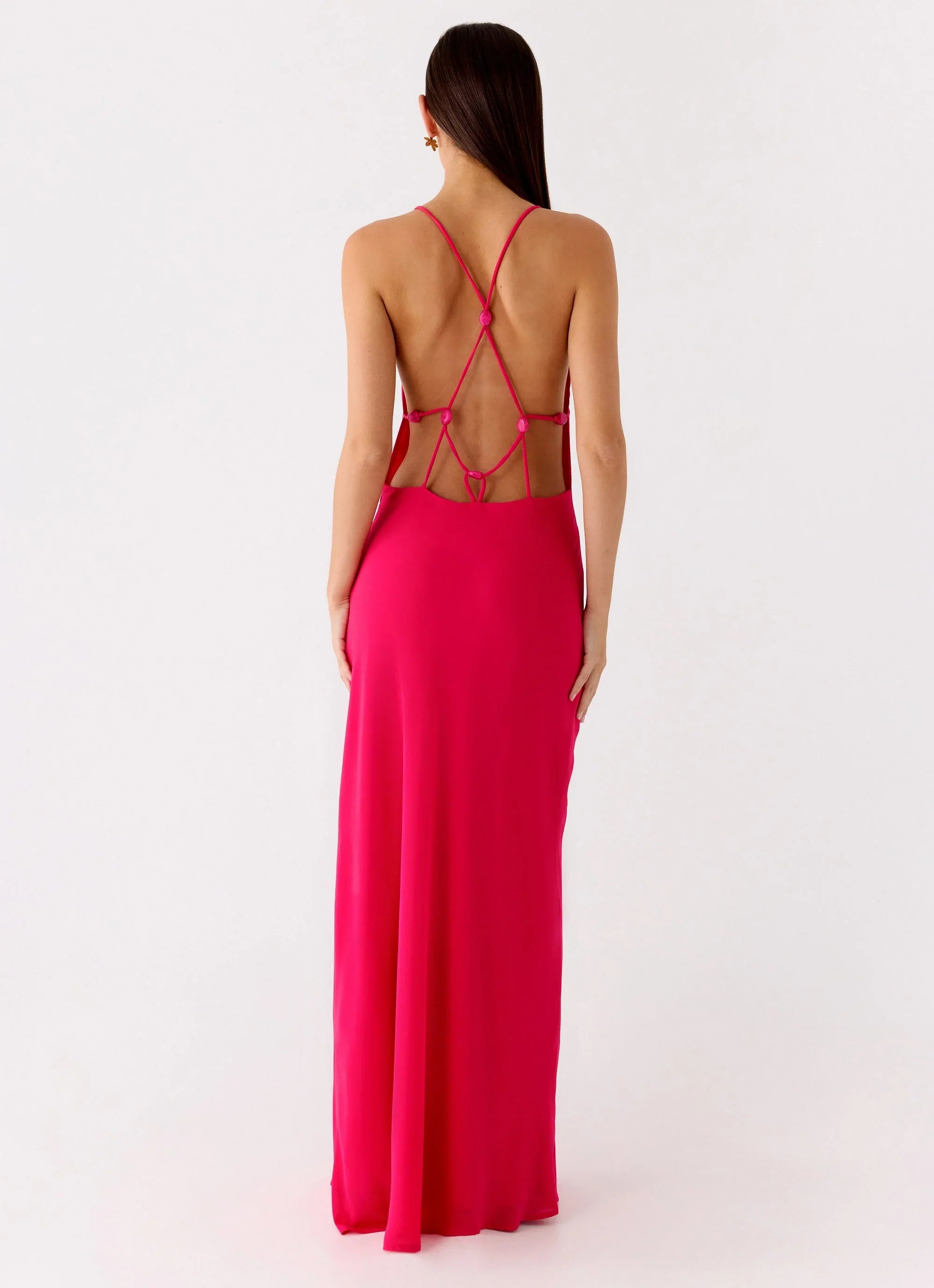 Tropic Muse Beaded Cowl Maxi Dress Fuchsia