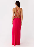 Tropic Muse Beaded Cowl Maxi Dress Fuchsia