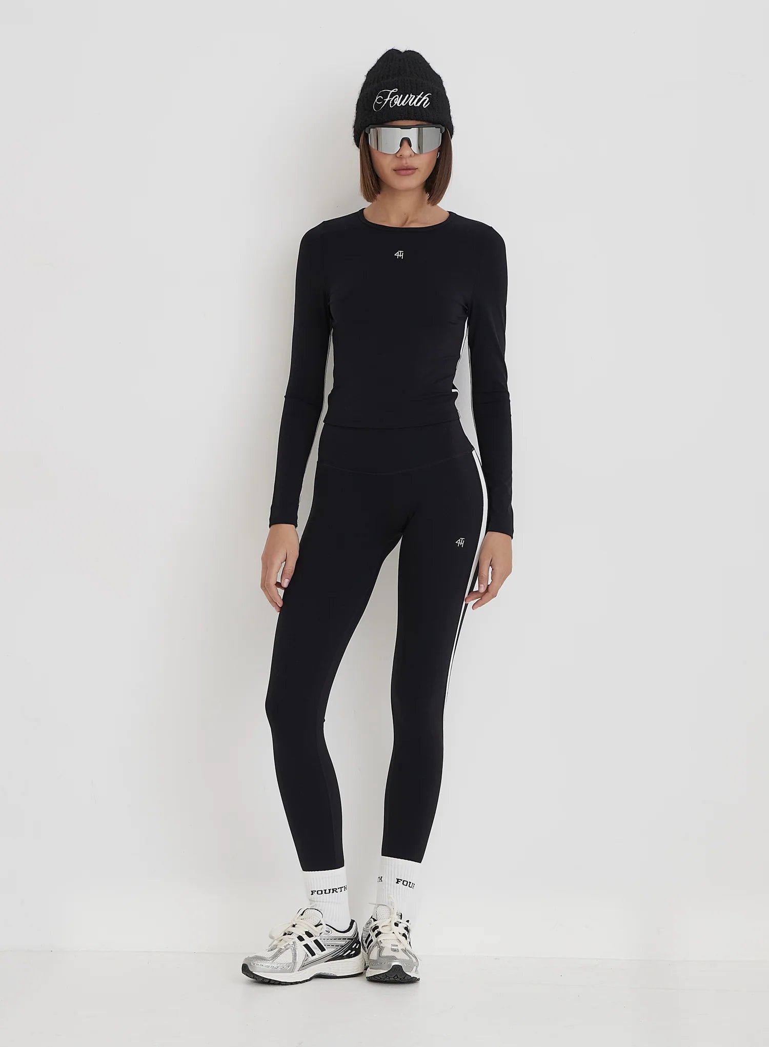 Black 4th Branded Contrast Piping Long Sleeve Top