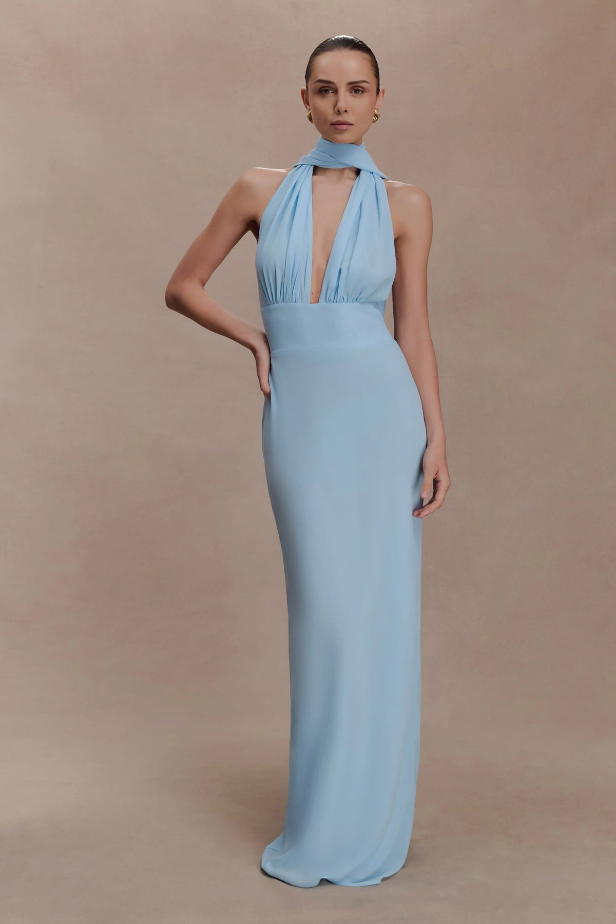 Nadine Halter Chiffon Maxi Dress Blue
