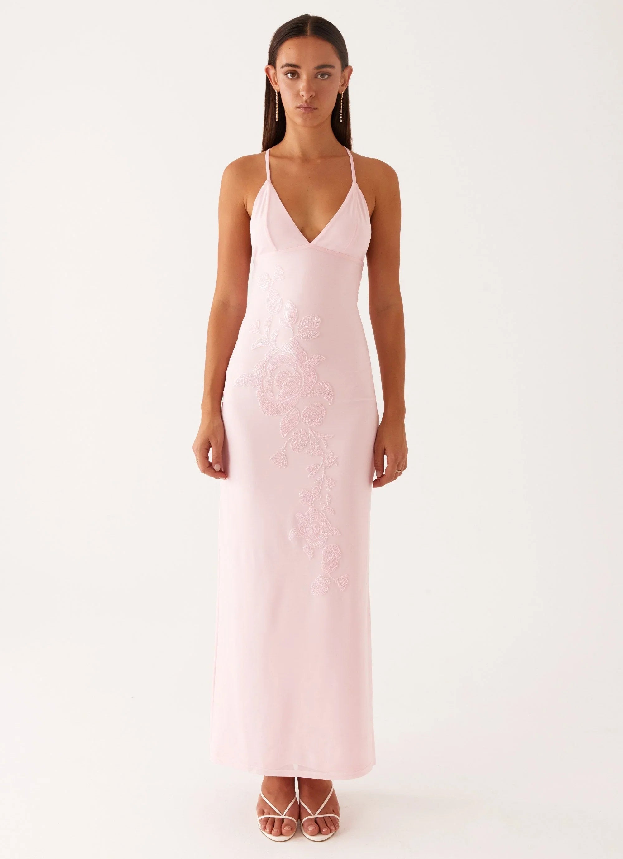 Beki Beaded Mesh Maxi Dress Pink