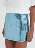 Blue Metallic Faux Leather Mini Skirt