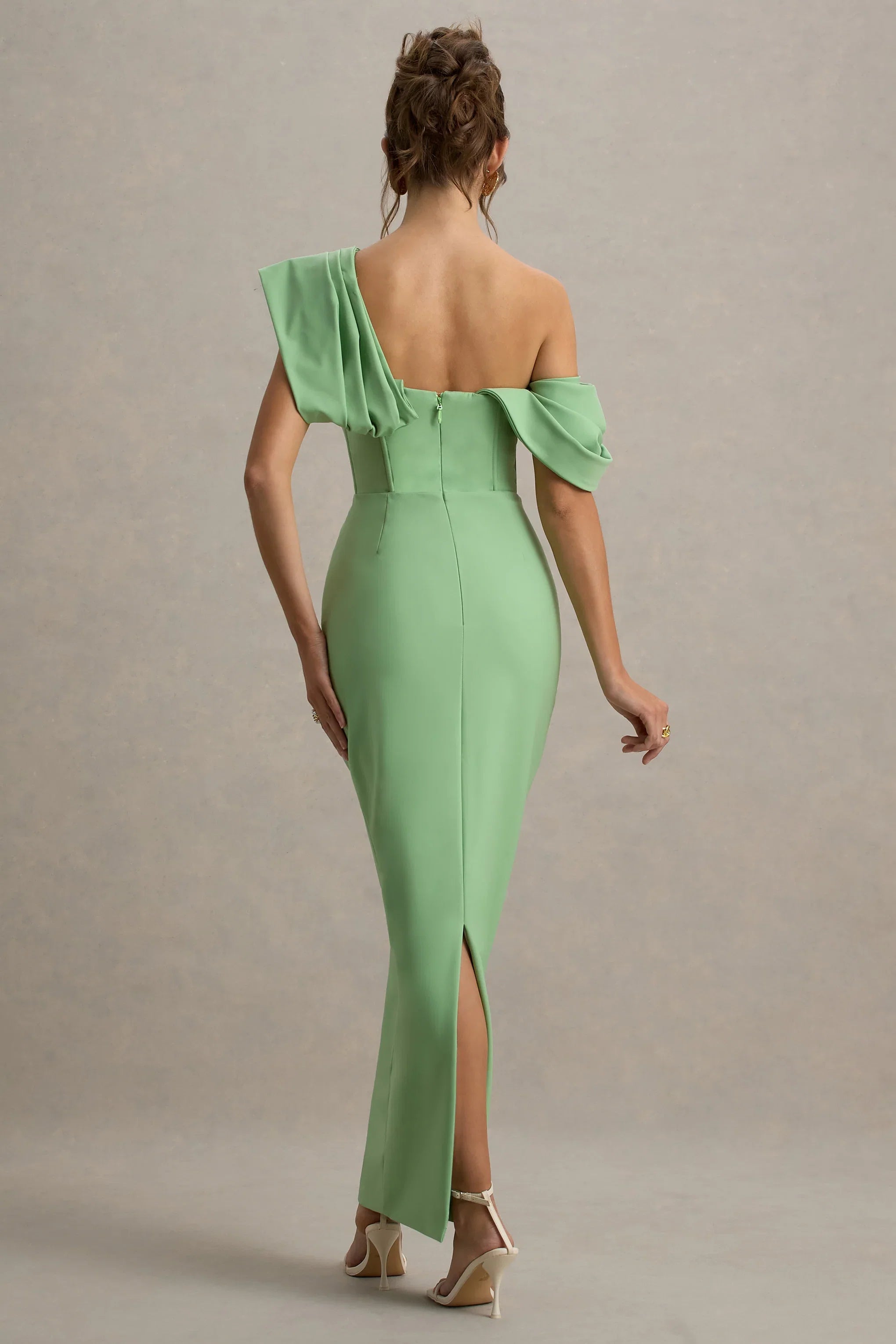 Angelina Green Draped Shoulder Maxi Dress