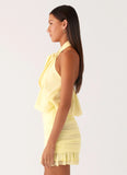 Saebi Tie Neck Mini Dress Lemon
