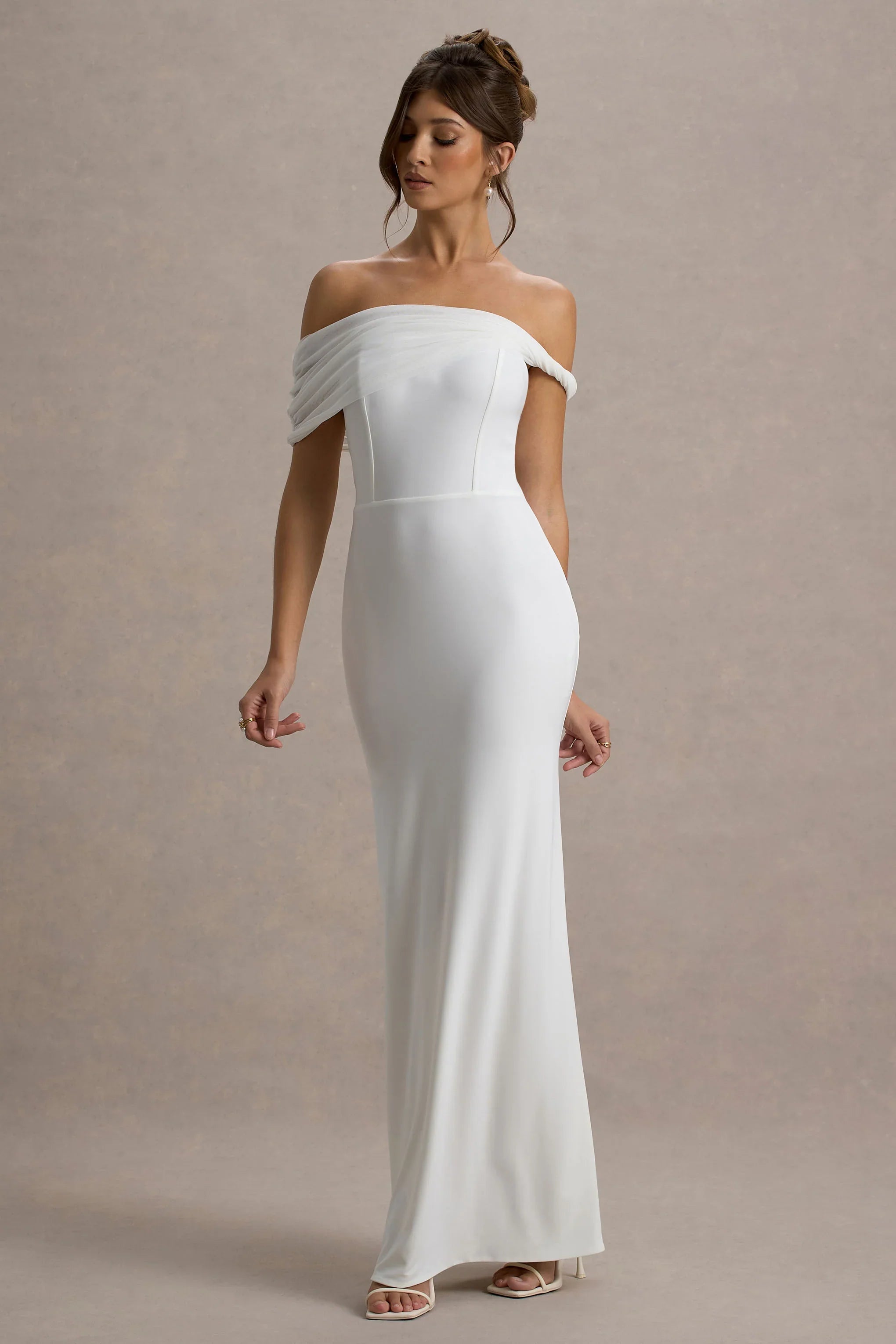 Alonza White Twisted Bardot Maxi Dress