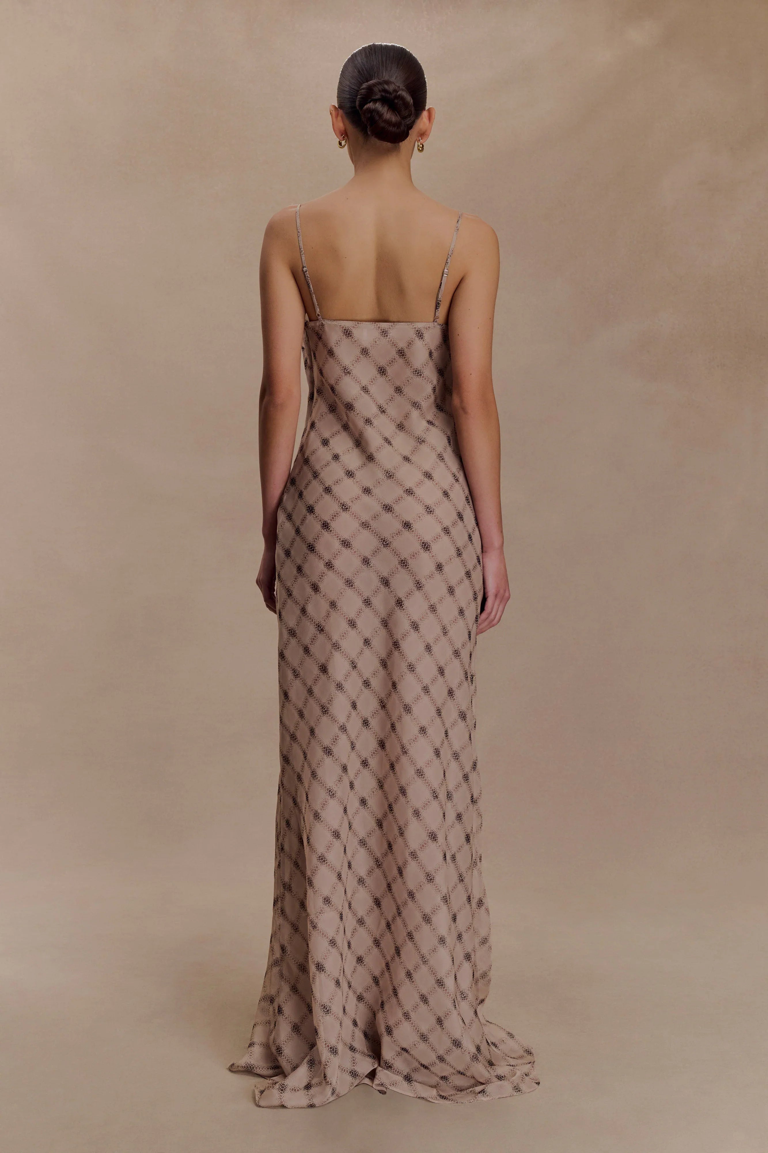 Silvana Chiffon Maxi Dress Snake Check Print Mocha