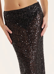 Black Sheer Sequin Maxi Skirt