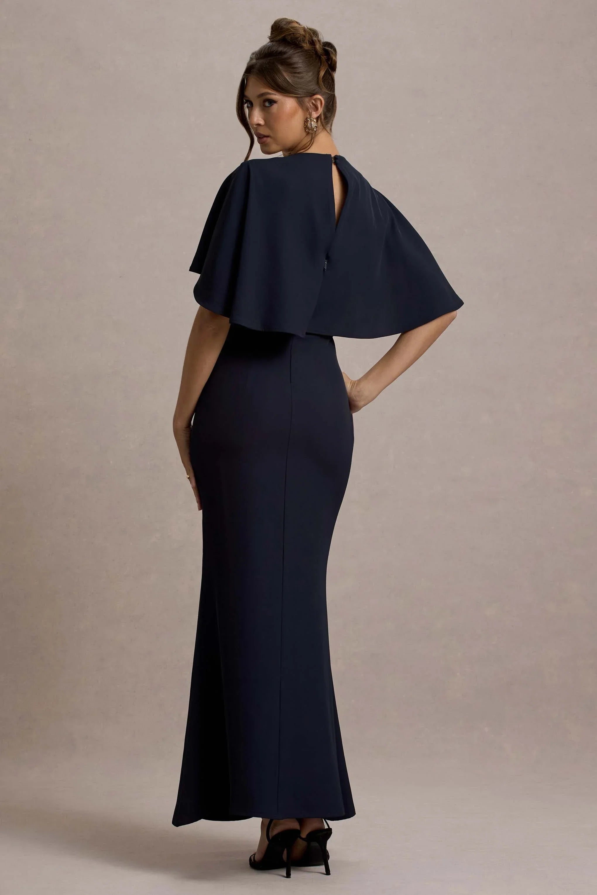 Allison Navy High Neck Maxi Dress With Cape