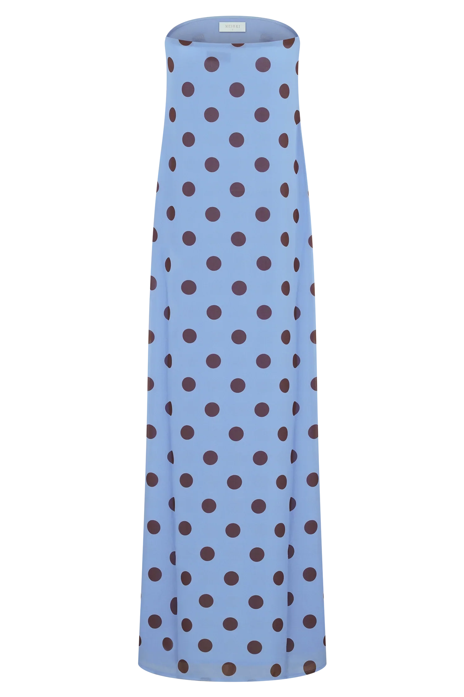 Amaya Strapless Chiffon Maxi Dress Blue Polka Dot