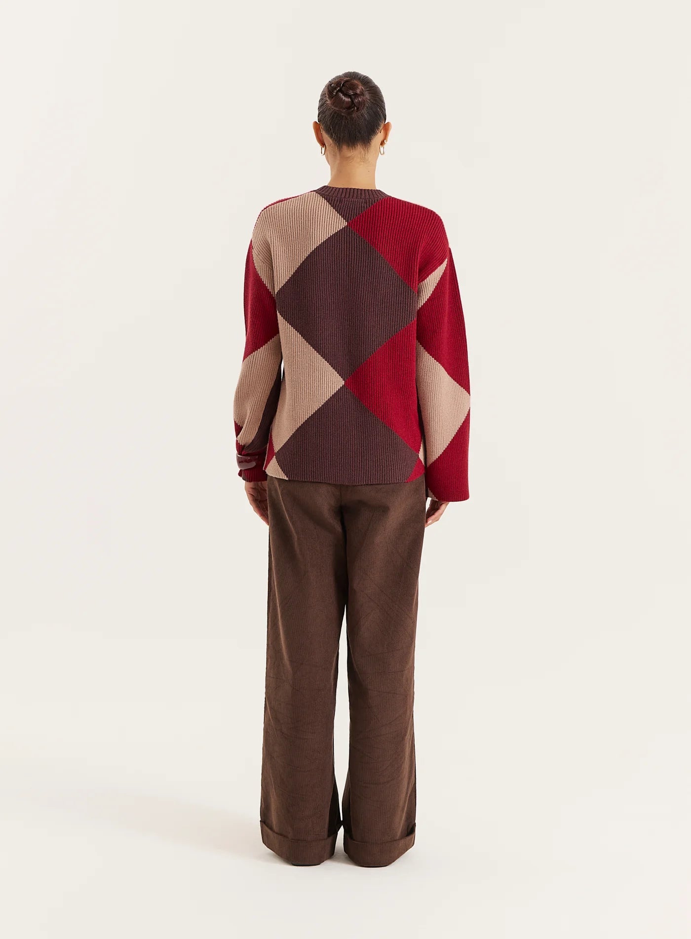Multi Diamond Knitted Jumper With Scarf