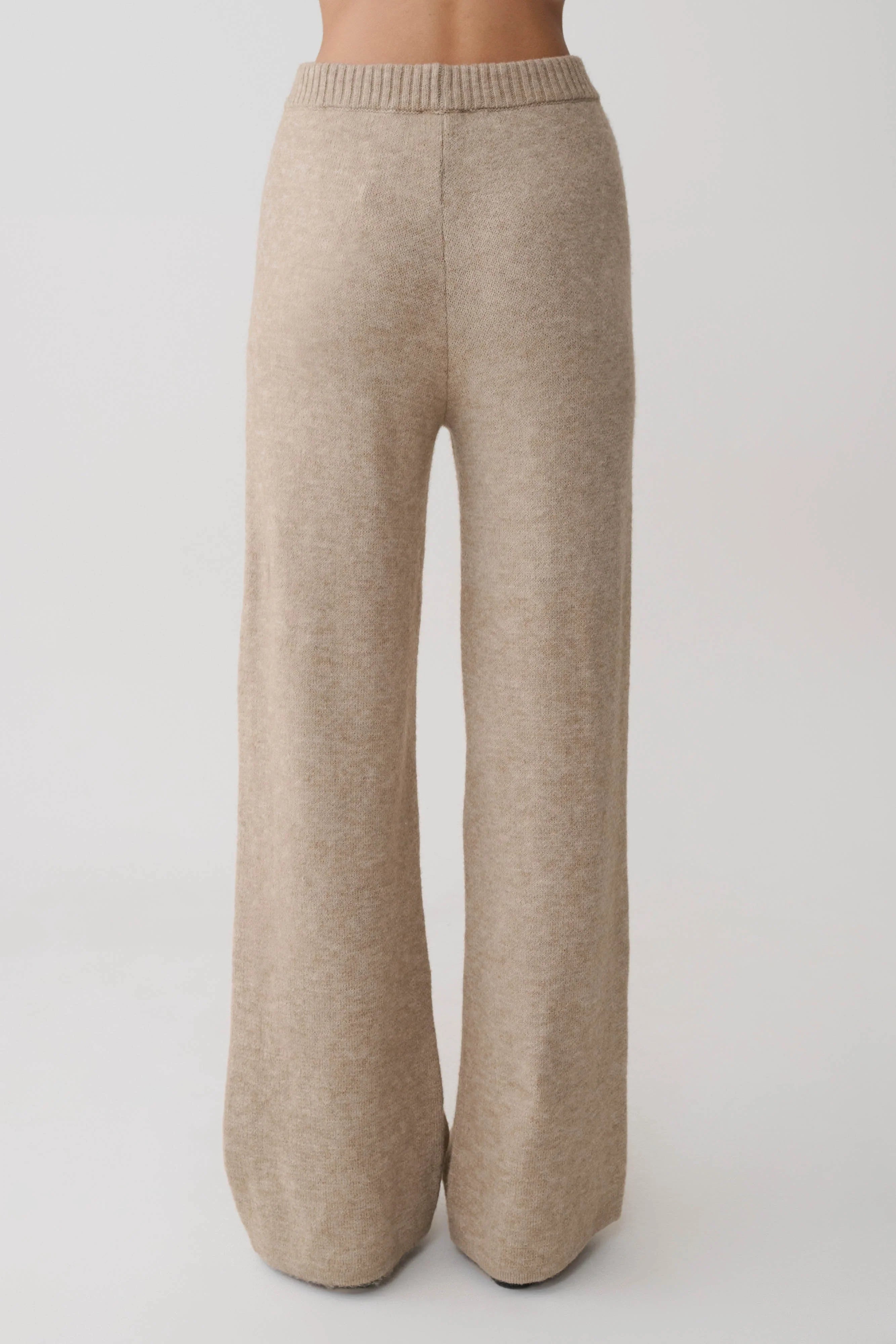 Evan Knit Wide Leg Pants Beige Marle