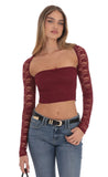Lace Long Sleeve Top in Burgundy