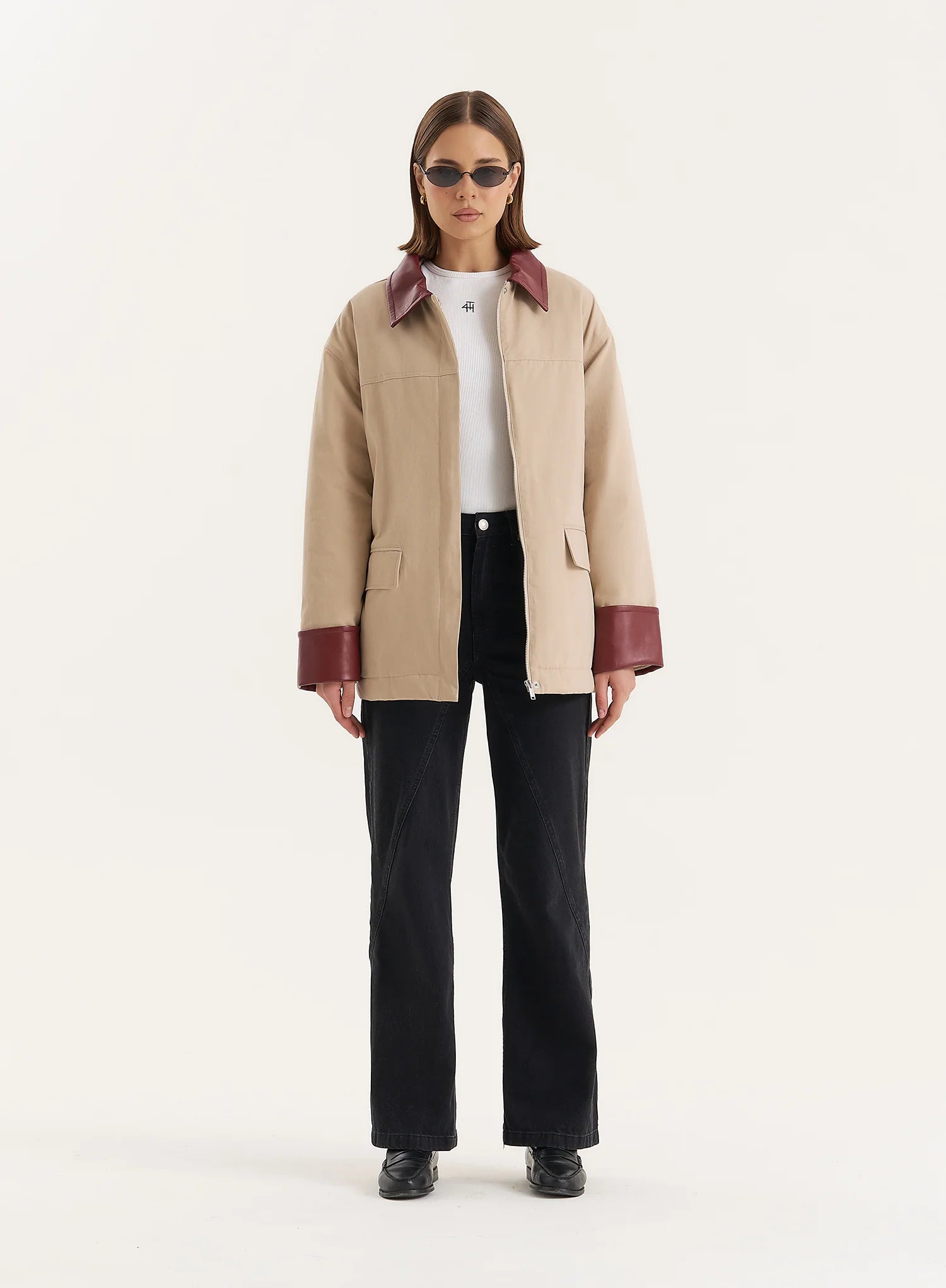 Beige Contrast Collar Barn Jacket