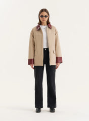 Beige Contrast Collar Barn Jacket