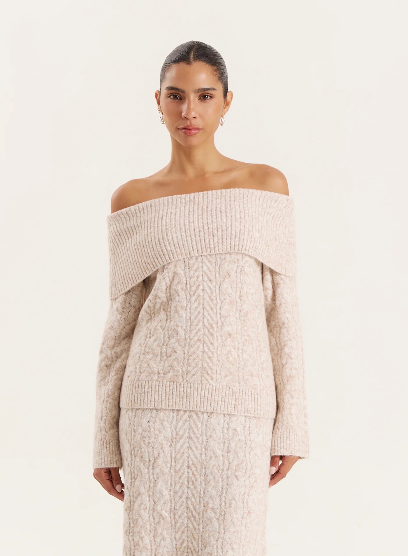 Camel Knitted Foldover Bandeau Top