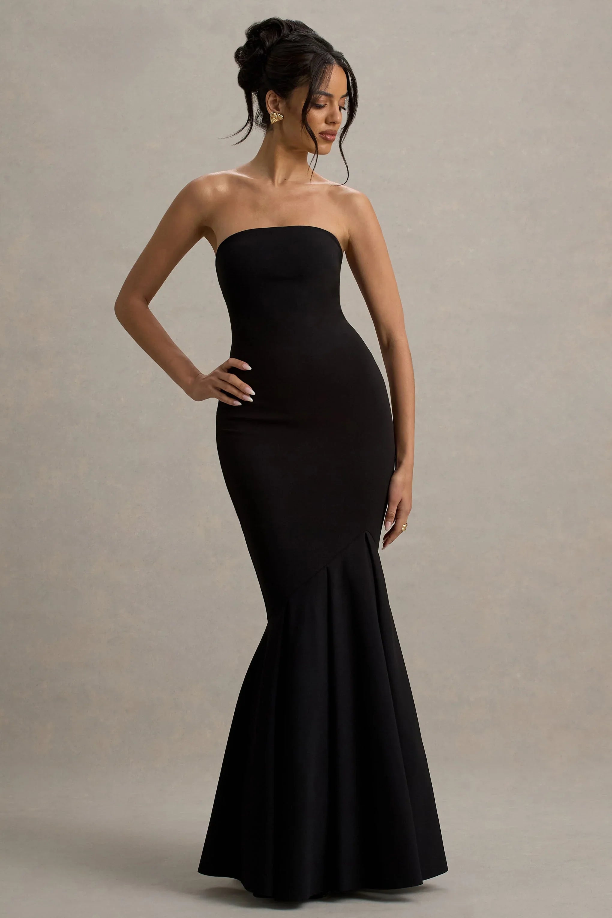 Angela Black Bandeau Fishtail Maxi Dress