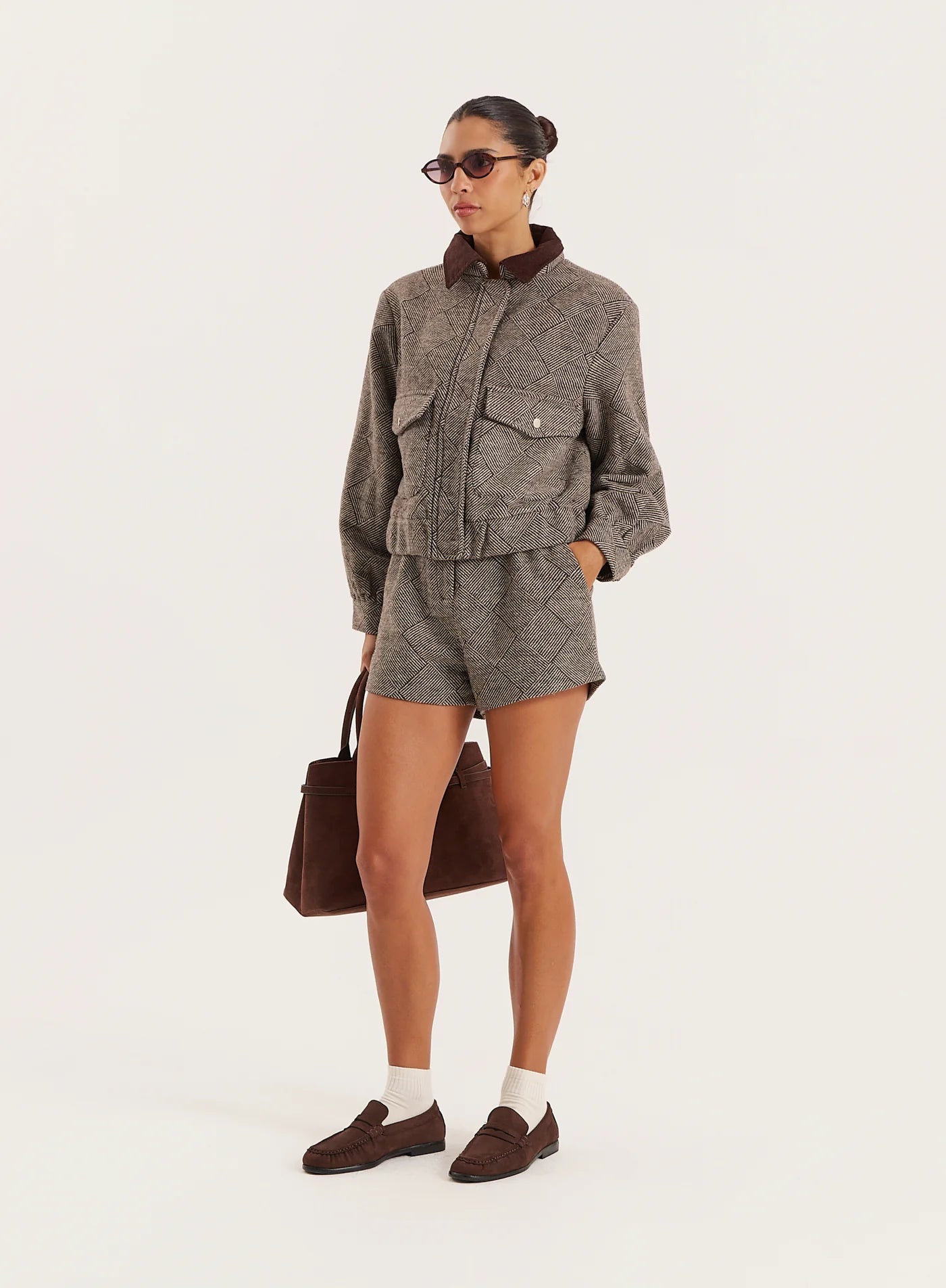 Brown Cropped Collared Trucker Jacket