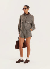 Brown Cropped Collared Trucker Jacket