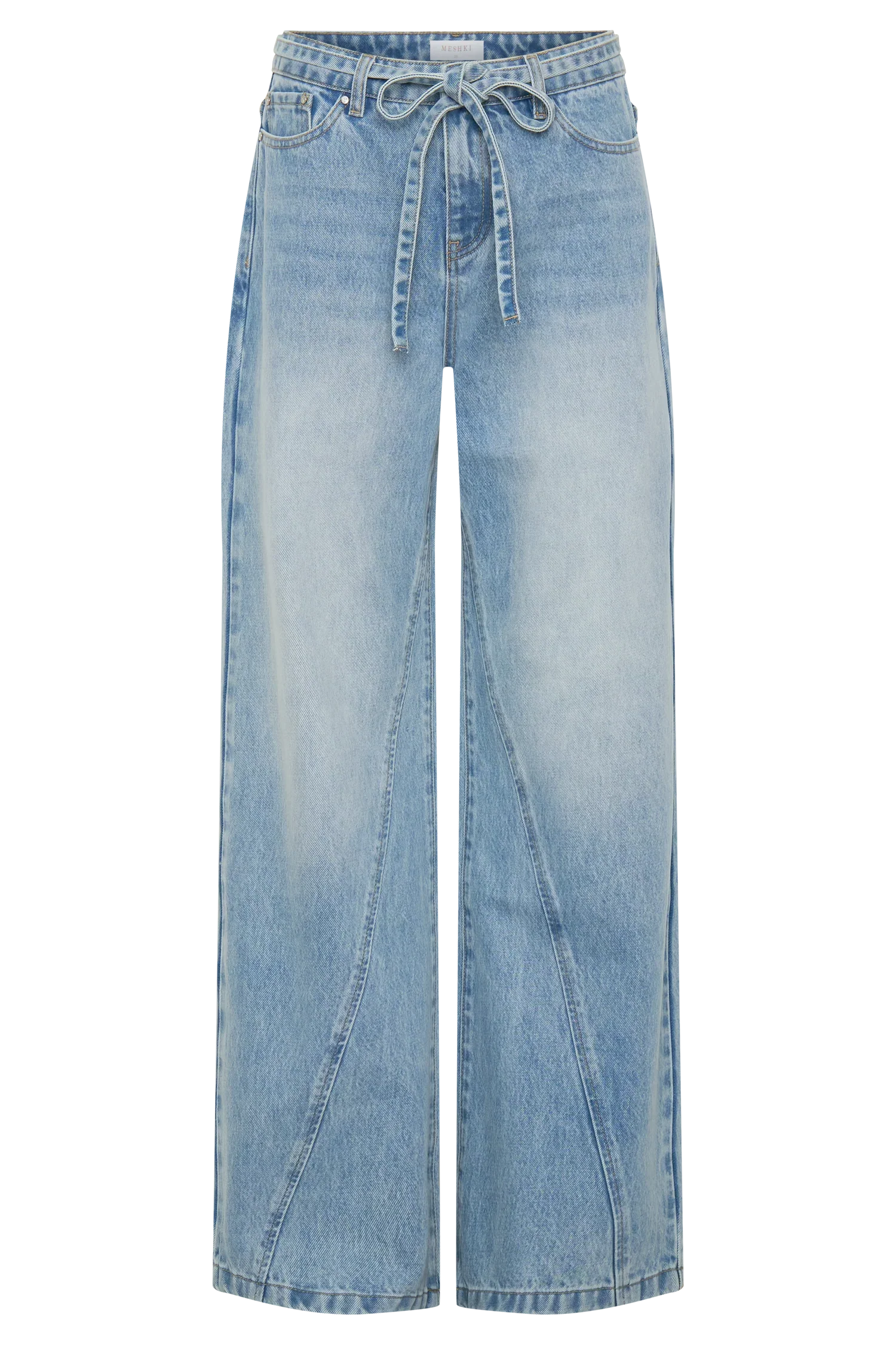 Perrie Mid Rise Straight Leg Tie Jeans Washed Light Blue
