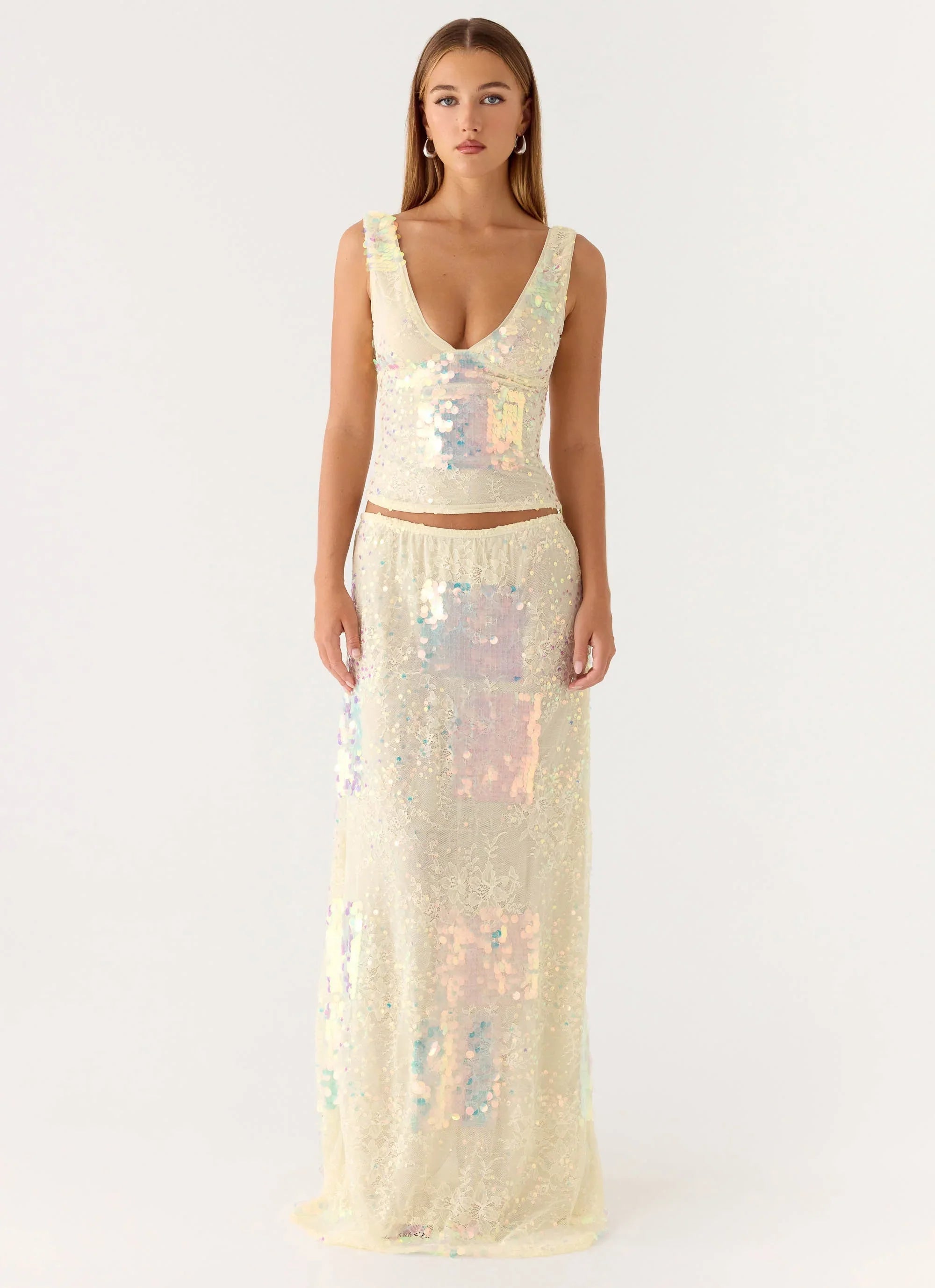 Erinah Sequin Maxi Skirt Yellow